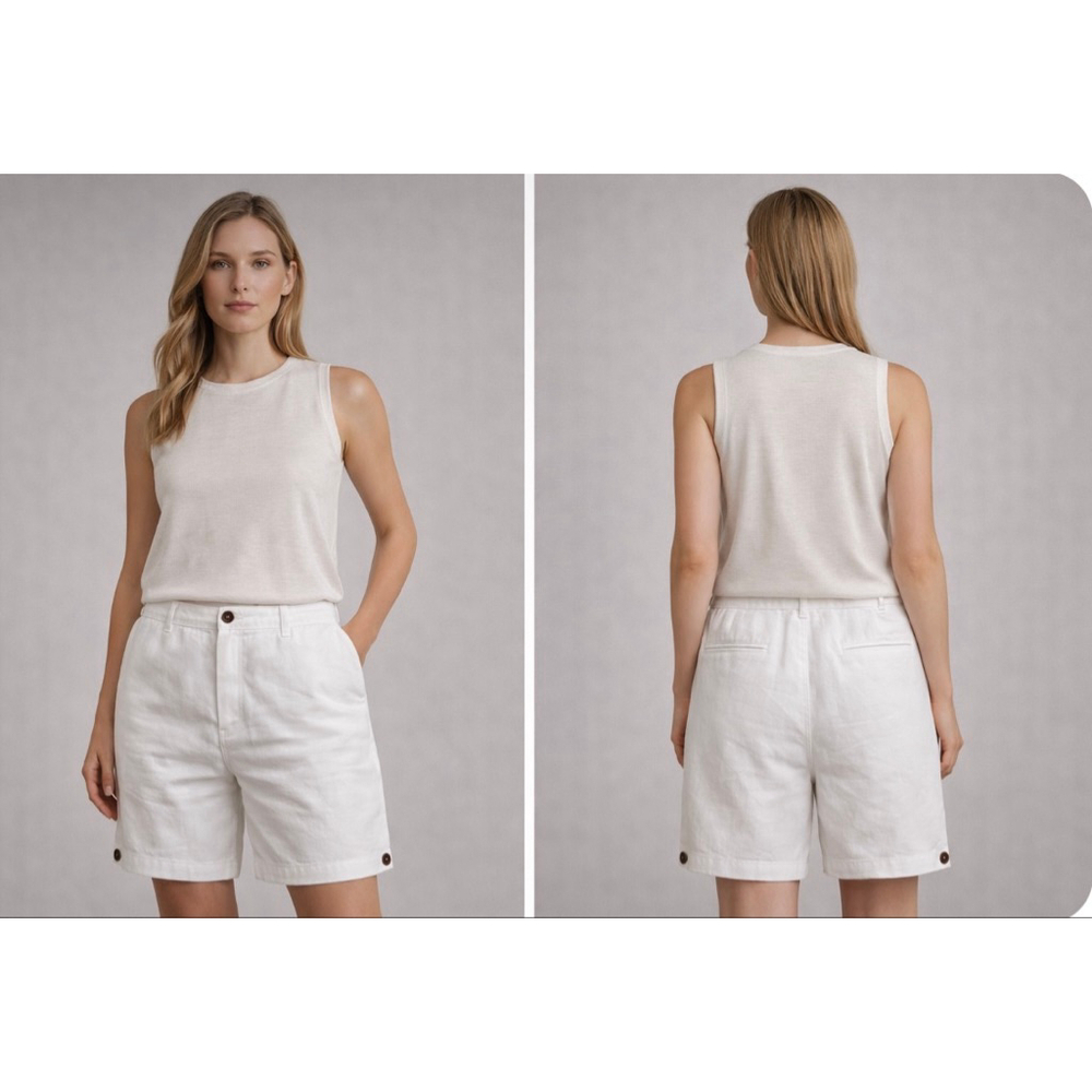Eileen Fisher White Organic Linen Bermuda Shorts 10